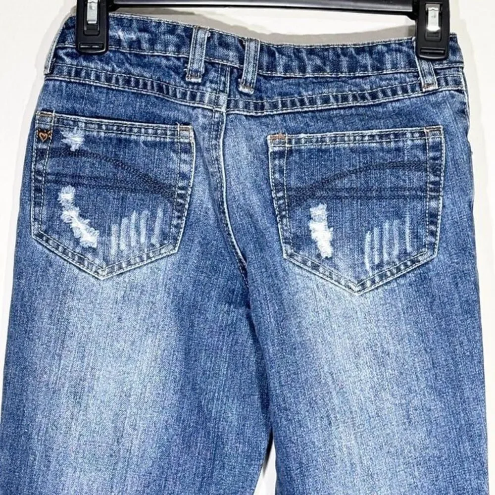 Vintage Justice Girls Jeans Size 12 Distressed Y2K Embroidered Pocket Low Rise
